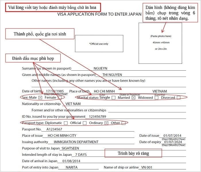 Đơn xét duyệt visa Nhật sẽ không được chấp nhận nếu sai kích thước ảnh. - hồ sơ xin visa Nhật