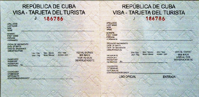Mẫu visa Cuba do Đại sứ quán cung cấp  -Mẫu visa Cuba do Đại sứ quán cung cấp  -
