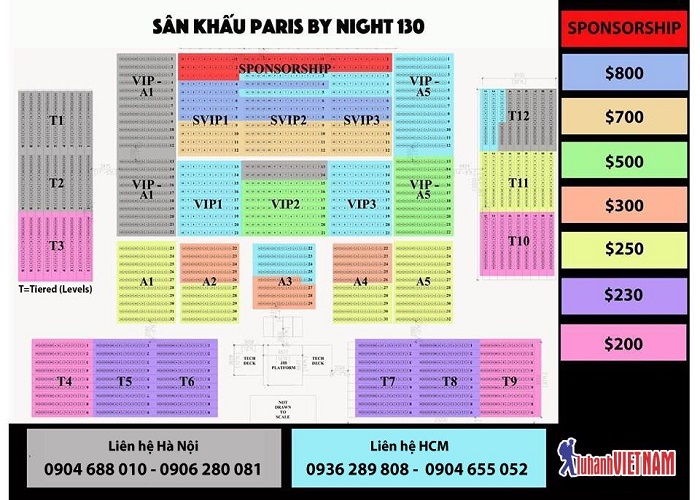 Bảng ghế ngồi xem show paris by night 130