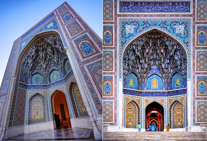 Cổng vào Nhà thờ Hồi giáo Lớn Sultan Qaboos là một kiến trúc tuyệt đẹp