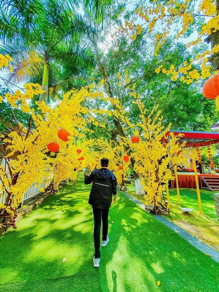 Bạn có thể thả mình trên bãi cỏ xanh hít thở thiên nhiên mát lành của khu du lịch Vạn Hương Mai.