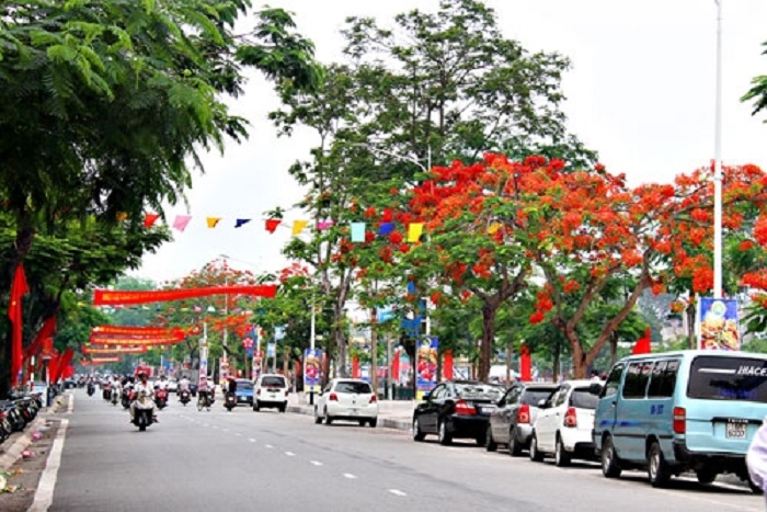 The road is full of banners - the scene before and during the Red Flower Festival 