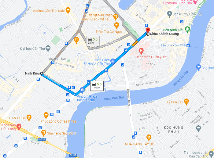 cách di chuyển tới chùa Khánh Quang Ninh Kiều