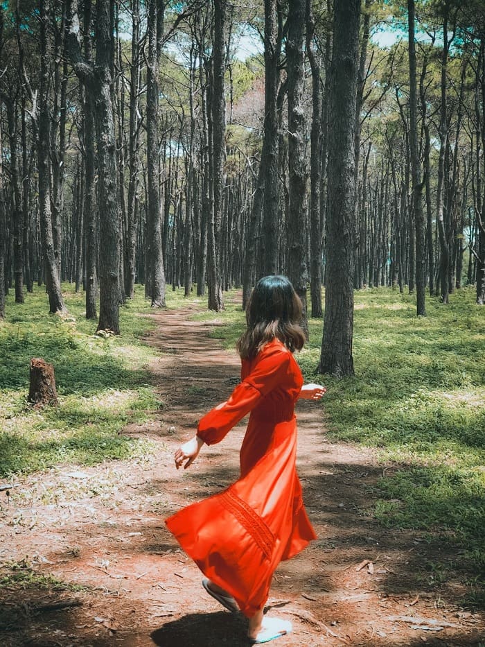 red dress - photography outfit with Y Nue Pine Hill Buon Ma Thuot 