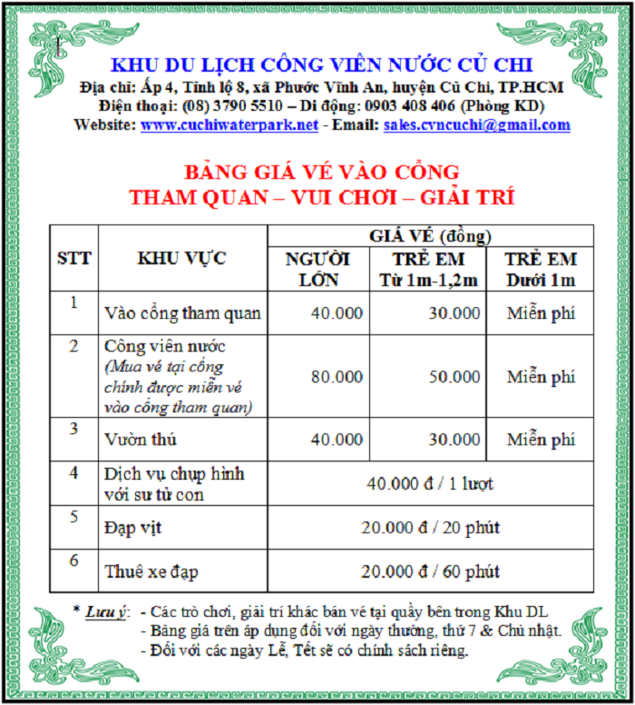 Cu Chi Water Park - ticket price