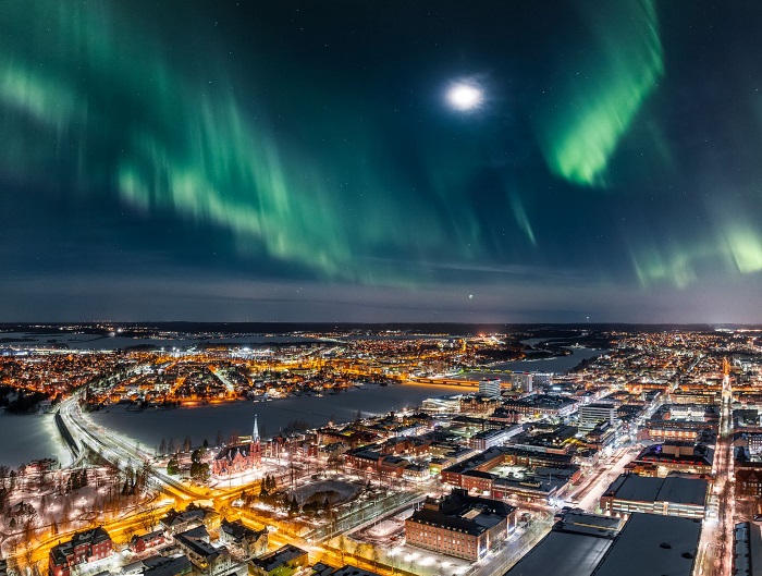 Thành phố Umea Thuỵ Điển vào ban đêm