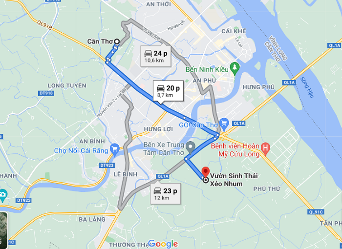 Vườn sinh thái Xẻo Nhum - cách di chuyển