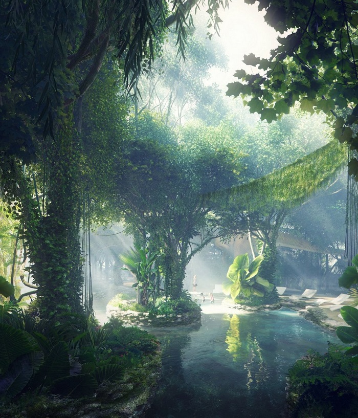 Một phần của khu rừng nhiệt đới  nơi sẽ có “hệ thống mưa cảm giác” - khách sạn rừng nhiệt đới ở Dubai