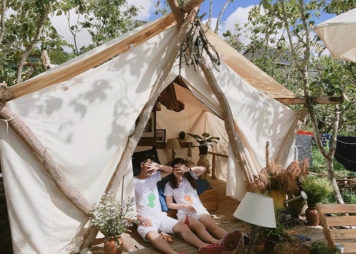 Một chiếc lều trong Green Valley Camp - những homestay Cát Bà xinh xắn