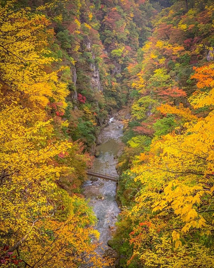 vách đá dựng đứng bên dòng suối - hẻm núi Naruko Gorge Nhật Bản
