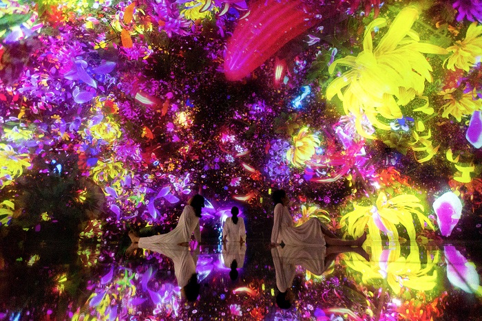Floating in the Falling Universe of Flowers ở bảo tàng teamlab Planets Tokyo