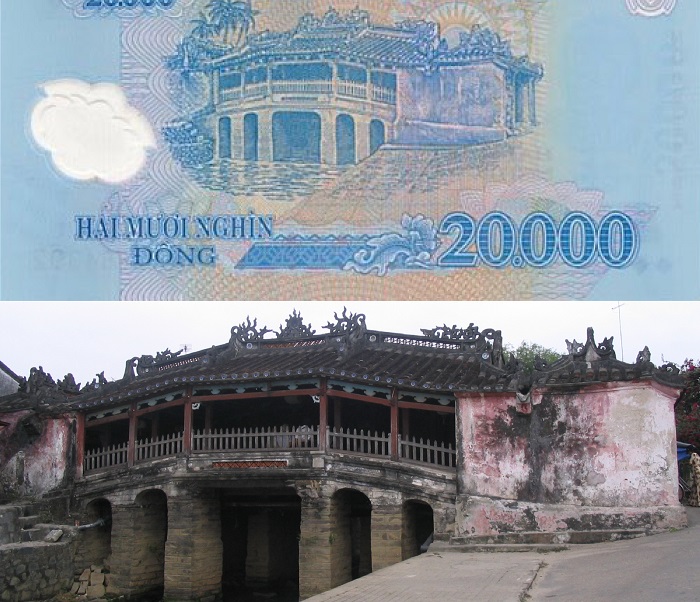 Chùa Cầu - địa danh in trên đồng tiền Việt Nam 20,000đ
