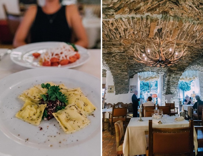 Một bữa ăn trong nhà hàng tại thị trấn xinh đẹp Courmayeur - Chuyến đi bộ đường dài lên núi Mont Blanc