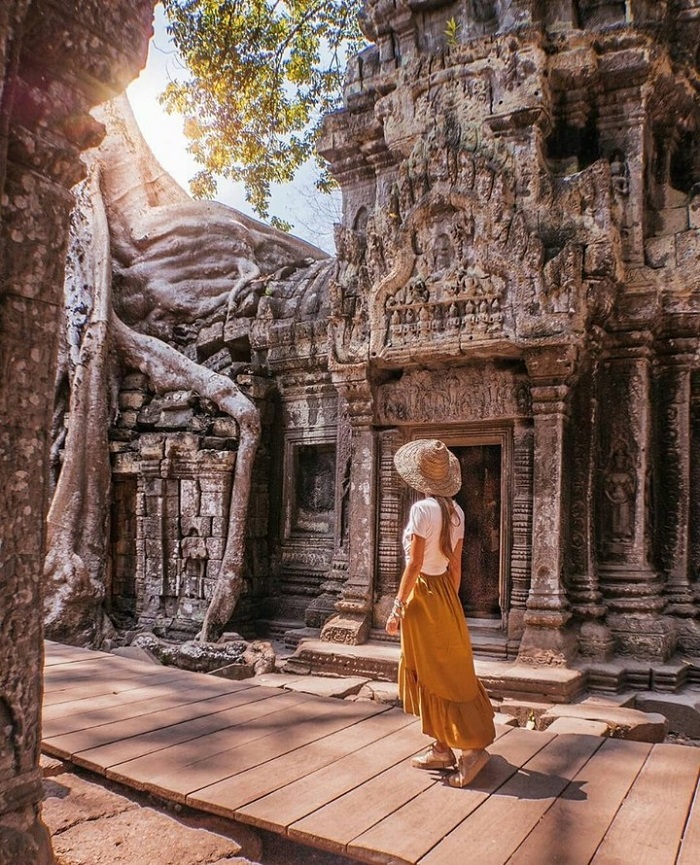 Cây đa và cây kapok vươn bộ rễ khổng lồ của chúng trên đá - Sự bí ẩn của đền Ta Prohm Campuchia