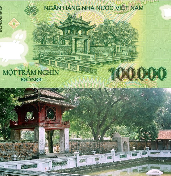 Văn miếu Quốc Tử Giám - địa danh in trên đồng tiền Việt Nam 100,000đ