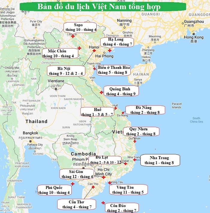 Bản đồ du lịch Việt Nam theo mùa