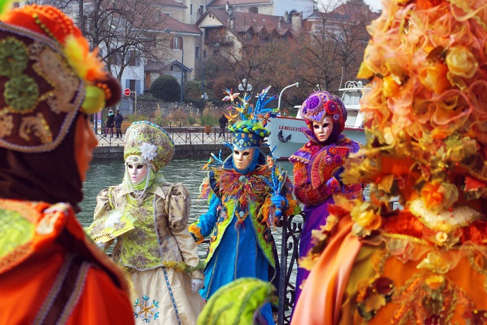 Masked People by the Lake - Annecy Venetian Carnival