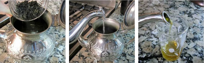 lấy tinh chất trà - bước quan trọng trong pha Trà bạc hà Maroc 