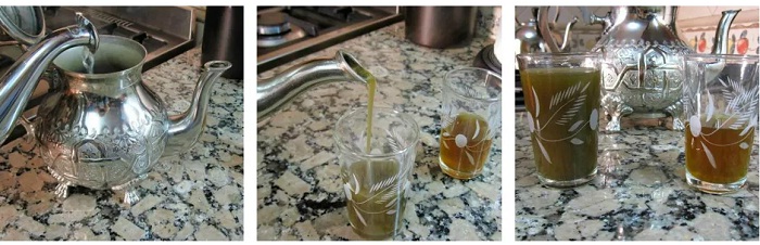 rửa lá trà - bước cần thiết để pha Trà bạc hà Maroc