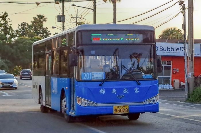 Xe bus là lựa chọn tiện lợi để đến tham quan Đỉnh Seongsan Ilchulbong. 