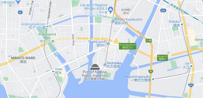 Thủy cung Nagoya - Vị trí trên bản đồ