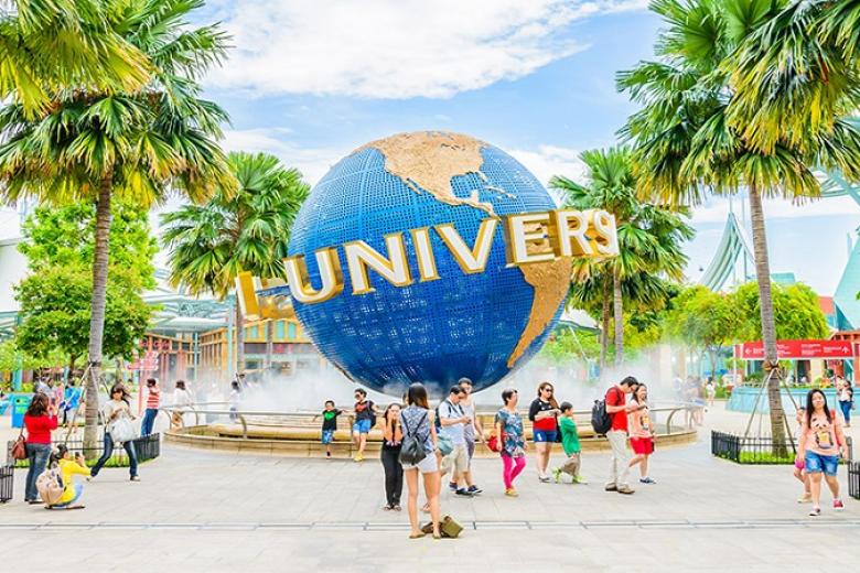 Chụp hình với quả địa cầu Universal Studios